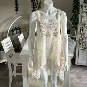 A’Reve Anthropologie lace embroidered complete boho cream slight sequin sparkle